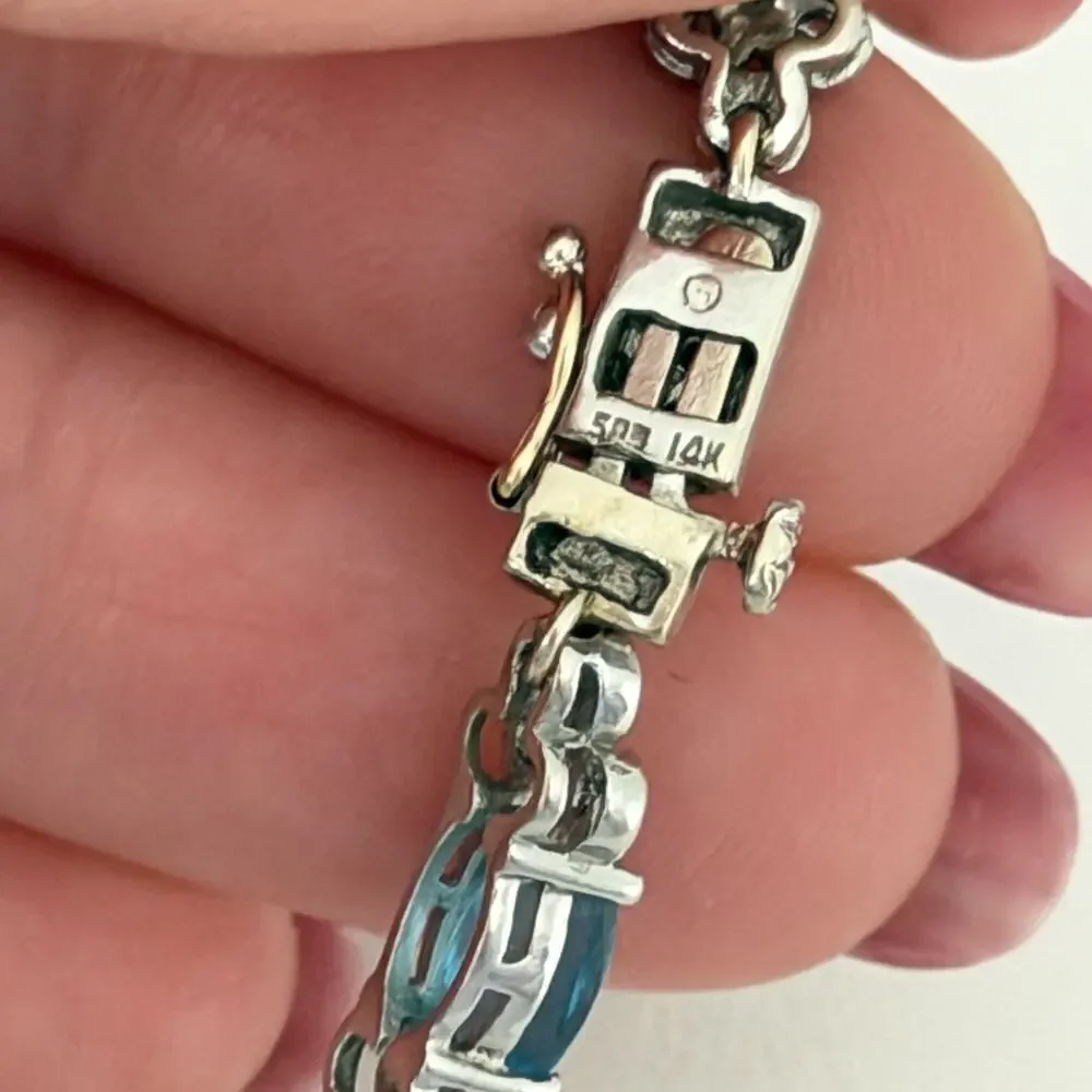 14K White Gold Blue Topaz & Diamond Bracelet